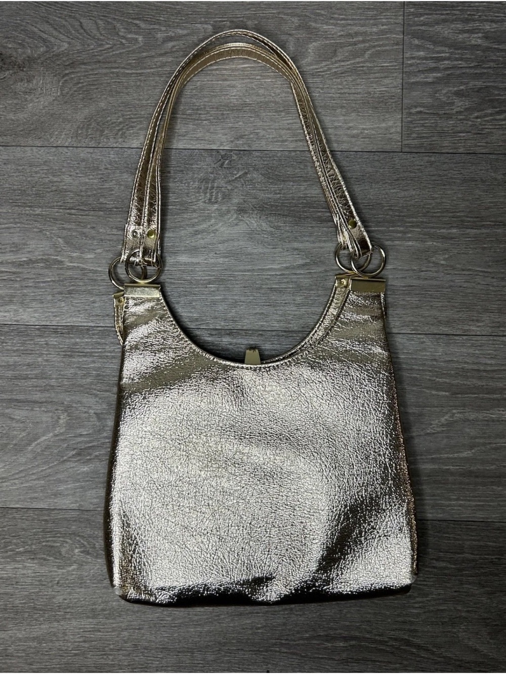 Vintage Gold Lamé Shoulder Bag Kiss Lock Metallic Y2K Disco Glam Studio 54 Y2K